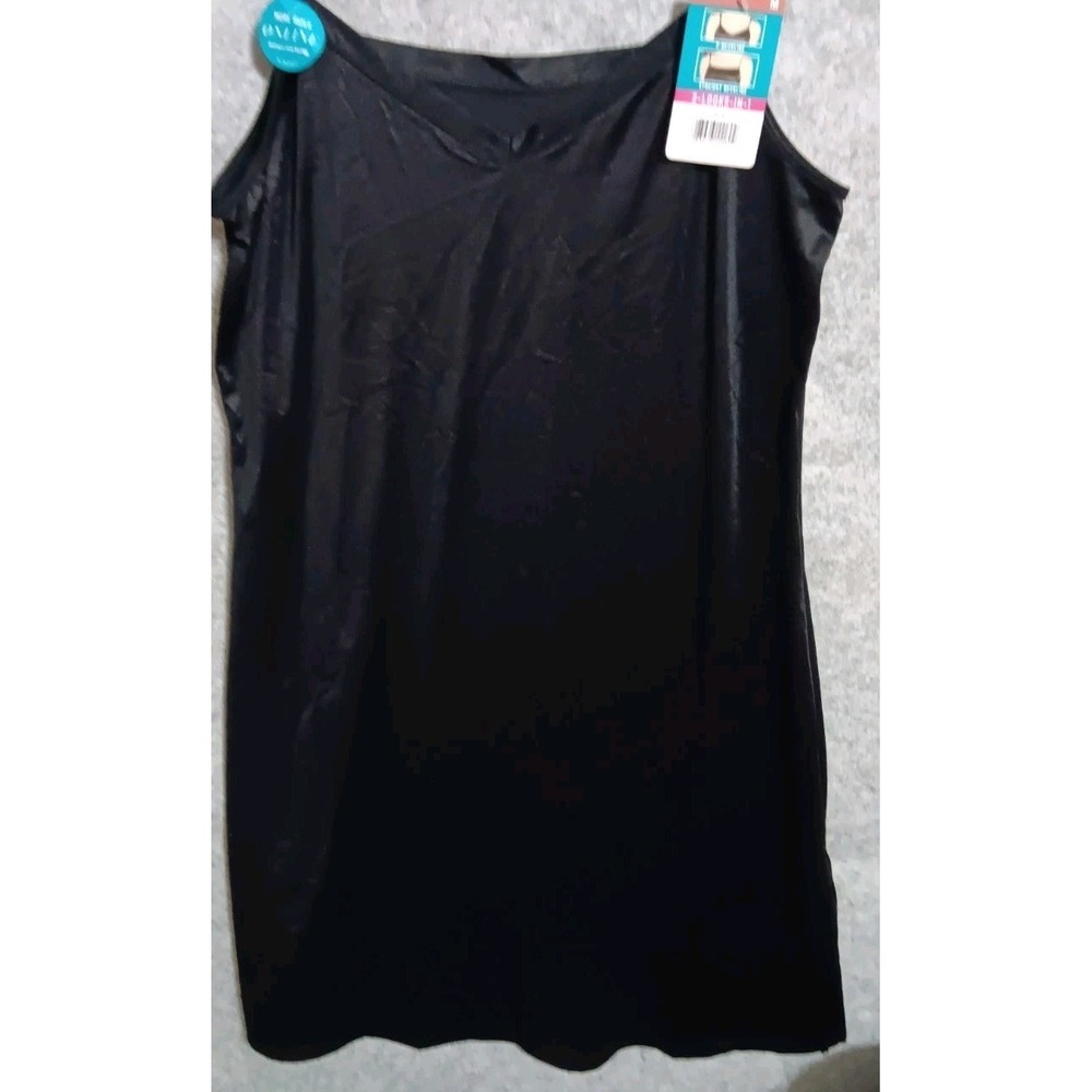 Vanity Fair Radiant Collection Womens Full Slip 2 in 1 Spin Dress Slip Black NWT
